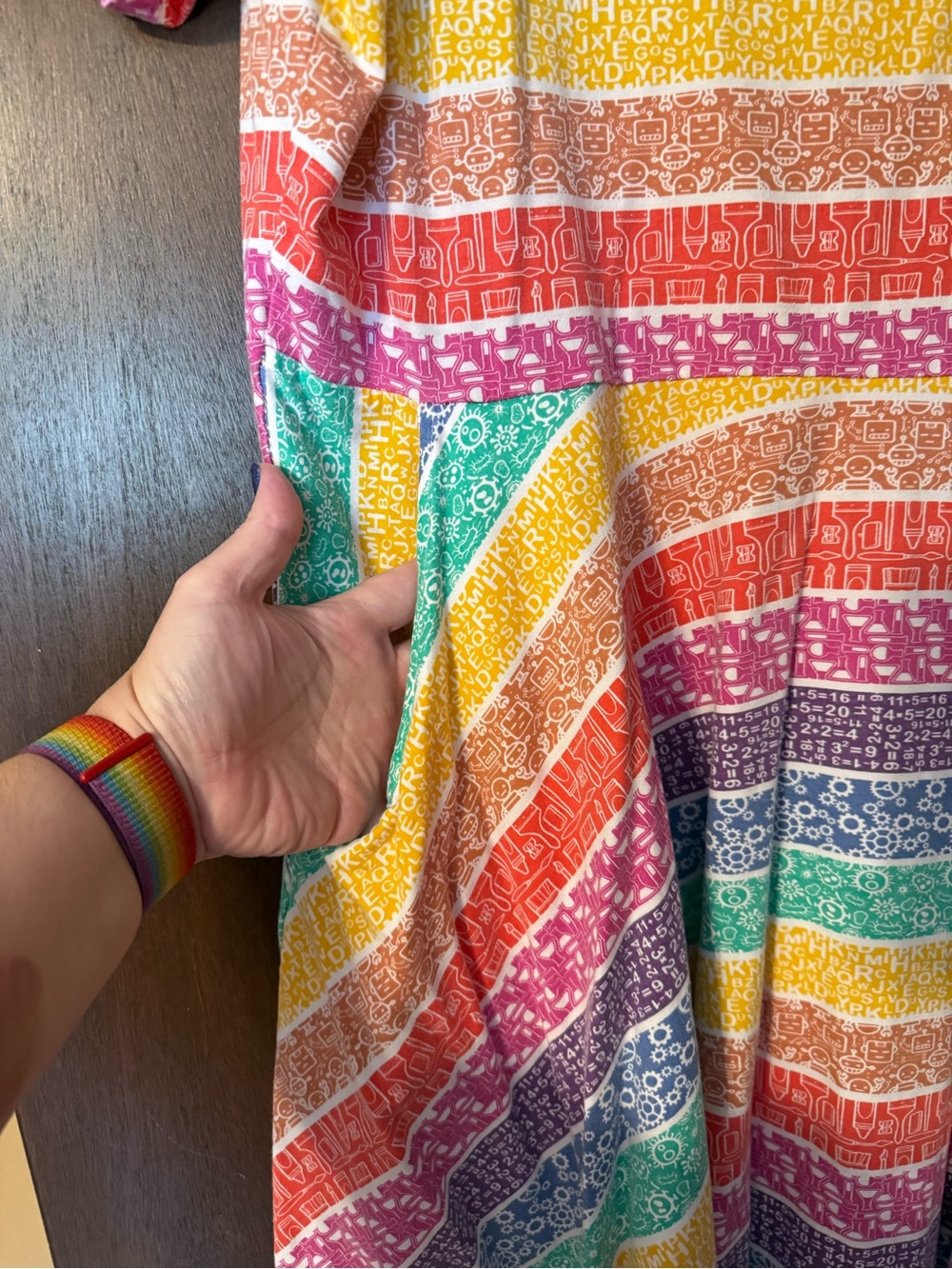 EUC SVAHA Colorful Rainbow Striped V-Neck Steam twirl dress with pockets - Picture 2 of 4